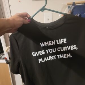 SHEIN Black Short-Sleeve Graphic Tee with White Slogan